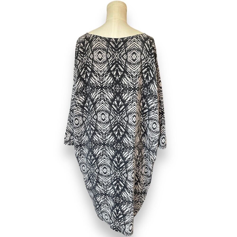 H. Fredriksson Silk Grey Black Abstract Tunic Blouse 3/4 Sleeves Gray Size Large - Picture 3 of 6